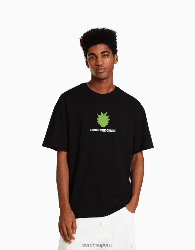 negro Bershka hombres camiseta de manga corta con estampado de rick y morty 806J6B2857