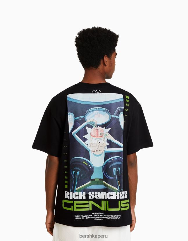 negro Bershka hombres camiseta de manga corta con estampado de rick y morty 806J6B2857