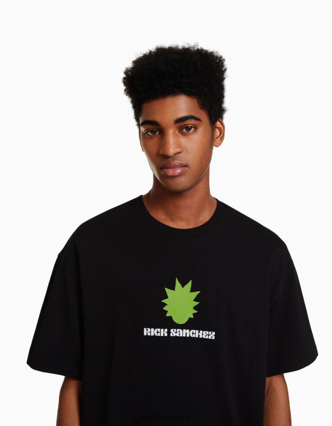 negro Bershka hombres camiseta de manga corta con estampado de rick y morty 806J6B2857
