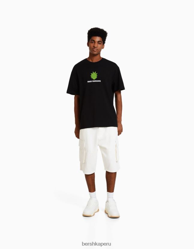negro Bershka hombres camiseta de manga corta con estampado de rick y morty 806J6B2857