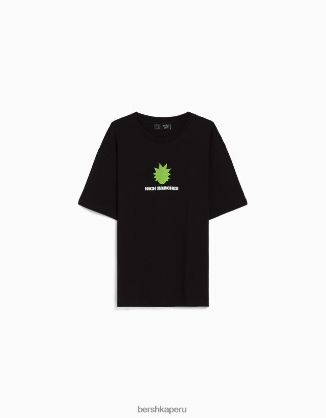 negro Bershka hombres camiseta de manga corta con estampado de rick y morty 806J6B2857