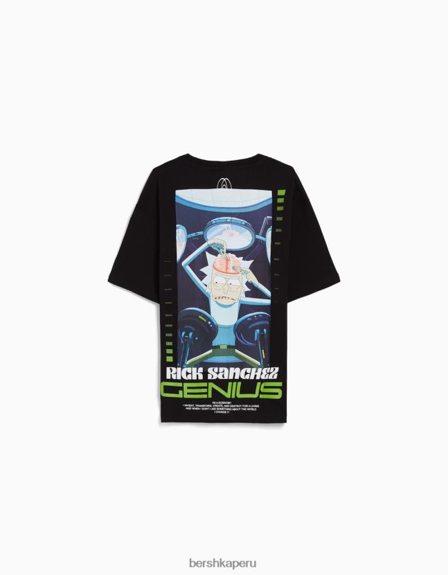 negro Bershka hombres camiseta de manga corta con estampado de rick y morty 806J6B2857