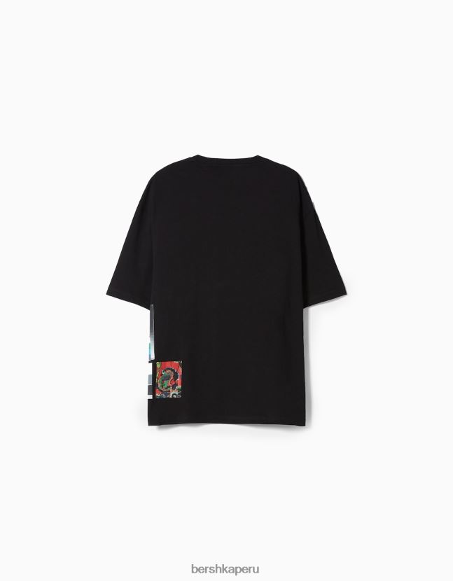 negro Bershka hombres camiseta de manga corta con estampado de serie de arte 806J6B2638