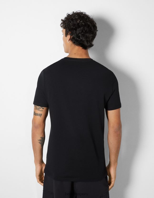 negro Bershka hombres camiseta de manga corta con estampado fotográfico 806J6B2675