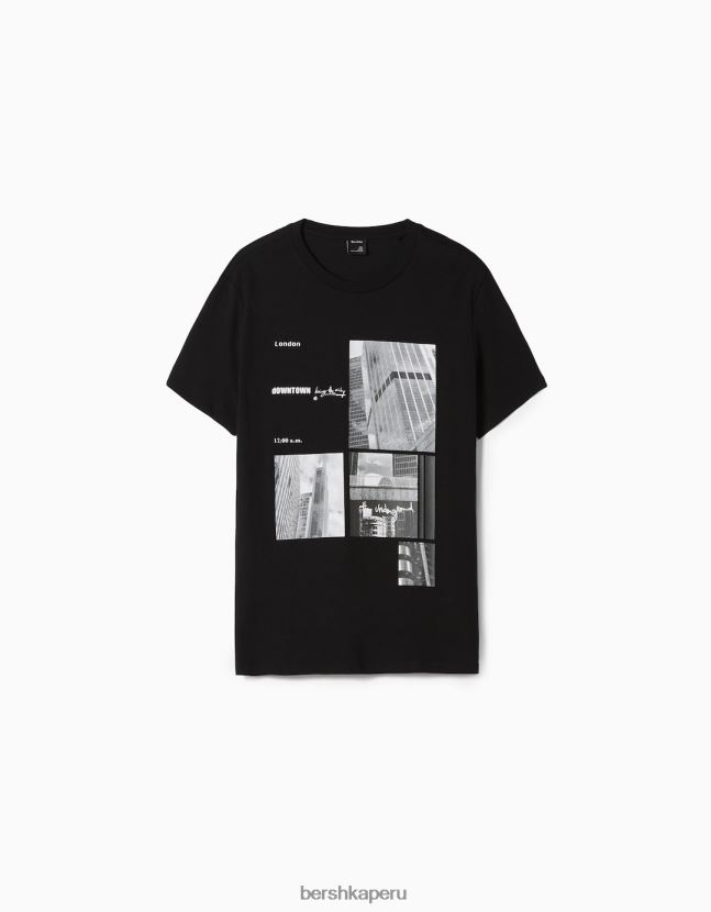 negro Bershka hombres camiseta de manga corta con estampado fotográfico 806J6B2675