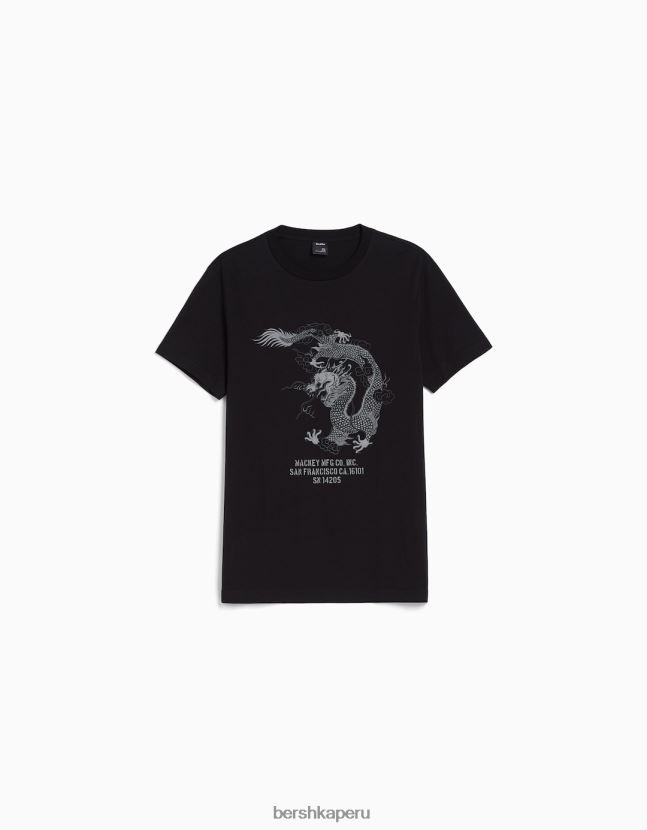negro Bershka hombres camiseta de manga corta con estampado regular fit 806J6B2726