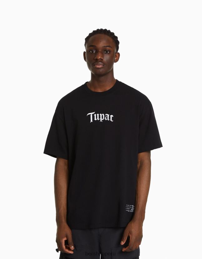 negro Bershka hombres camiseta de manga corta con estampado tupac 806J6B2722