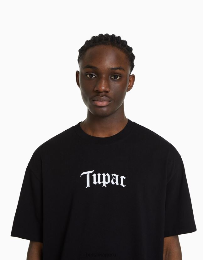negro Bershka hombres camiseta de manga corta con estampado tupac 806J6B2722