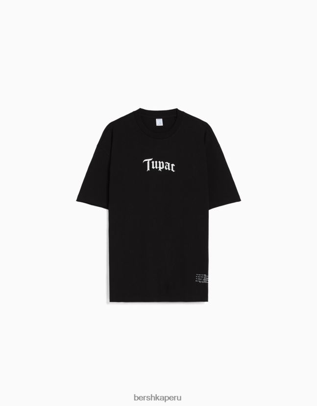 negro Bershka hombres camiseta de manga corta con estampado tupac 806J6B2722