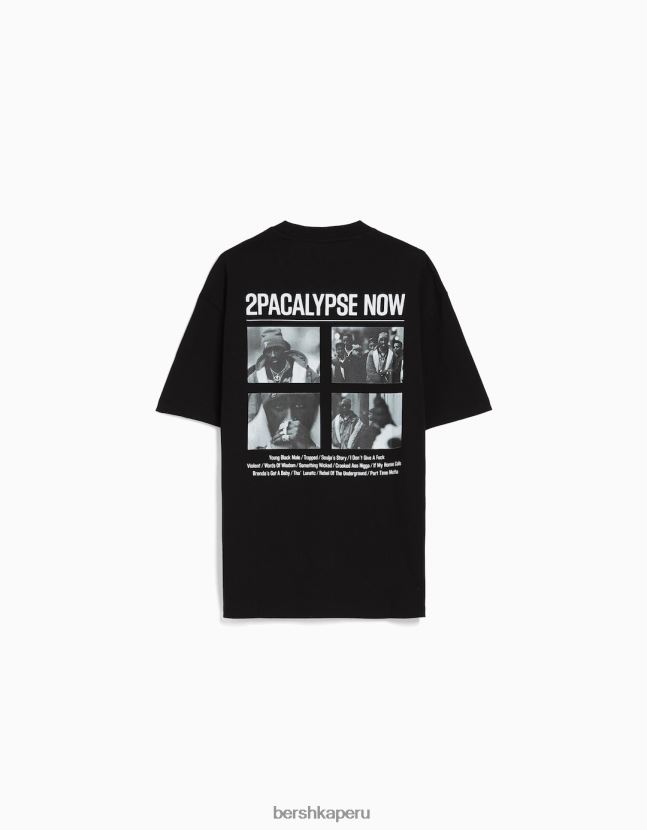 negro Bershka hombres camiseta de manga corta con estampado tupac 806J6B2722