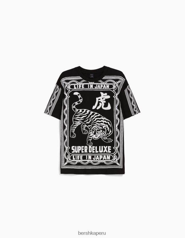 negro Bershka hombres camiseta de manga corta con texto estampado 806J6B2603