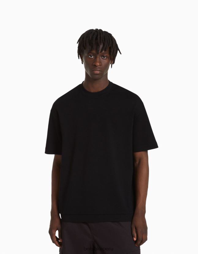 negro Bershka hombres camiseta de manga corta entrelazada 806J6B2751
