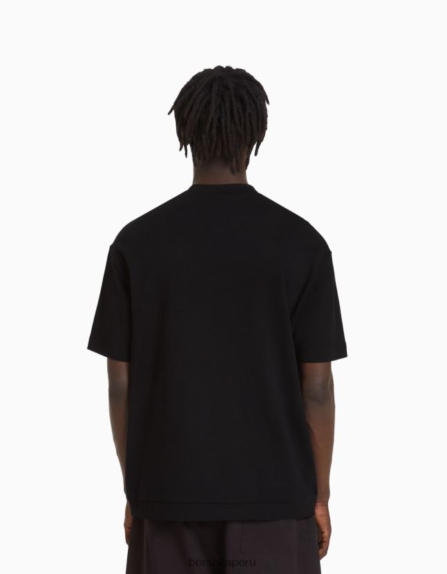 negro Bershka hombres camiseta de manga corta entrelazada 806J6B2751