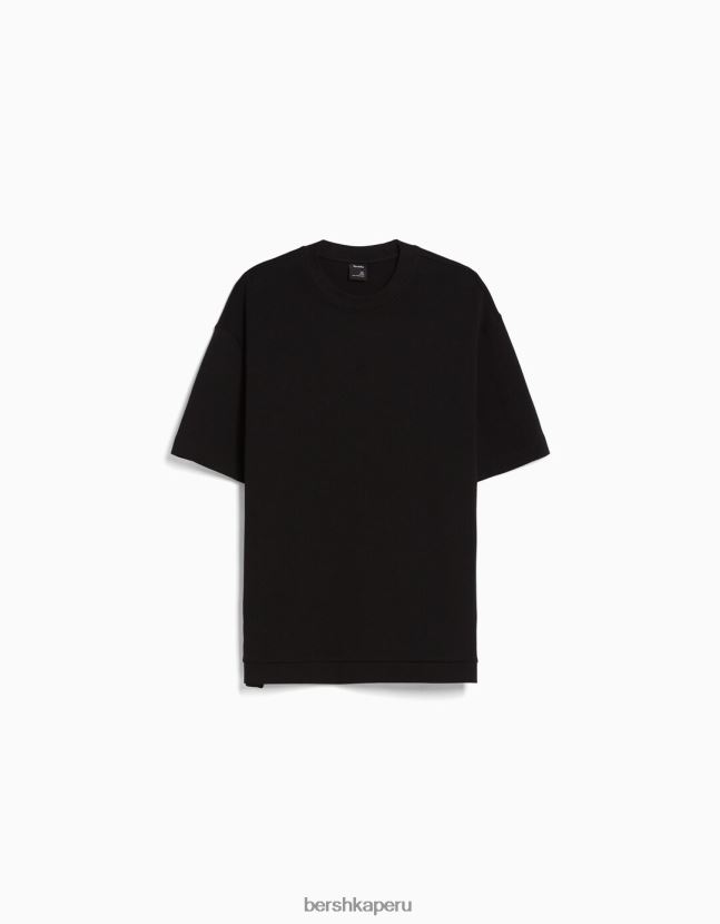 negro Bershka hombres camiseta de manga corta entrelazada 806J6B2751