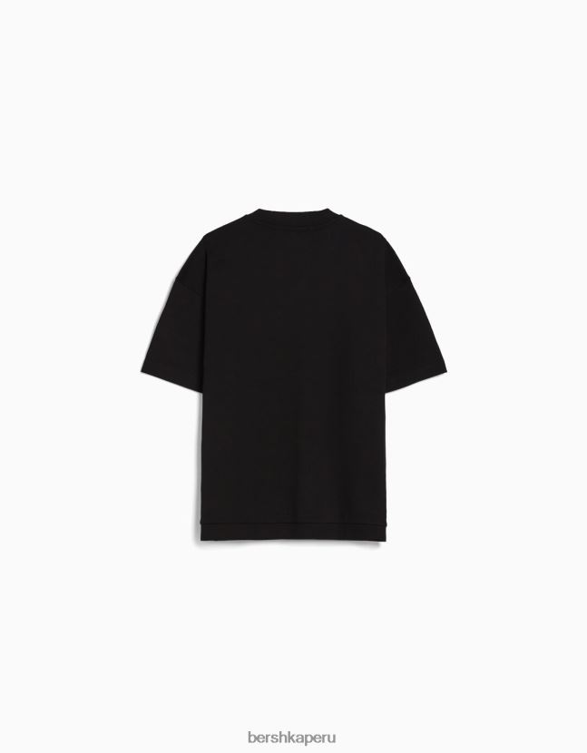 negro Bershka hombres camiseta de manga corta entrelazada 806J6B2751