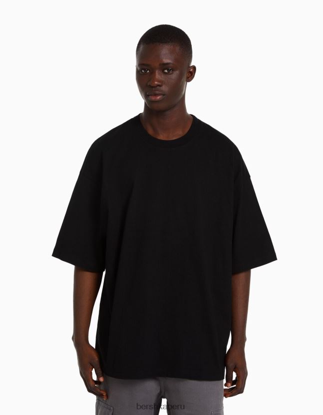 negro Bershka hombres camiseta oversize de manga corta 806J6B2665