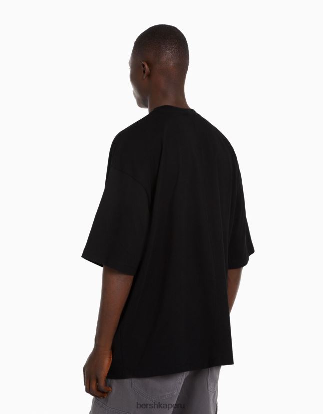 negro Bershka hombres camiseta oversize de manga corta 806J6B2665