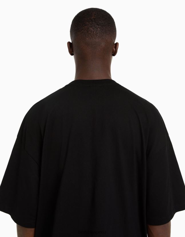 negro Bershka hombres camiseta oversize de manga corta 806J6B2665