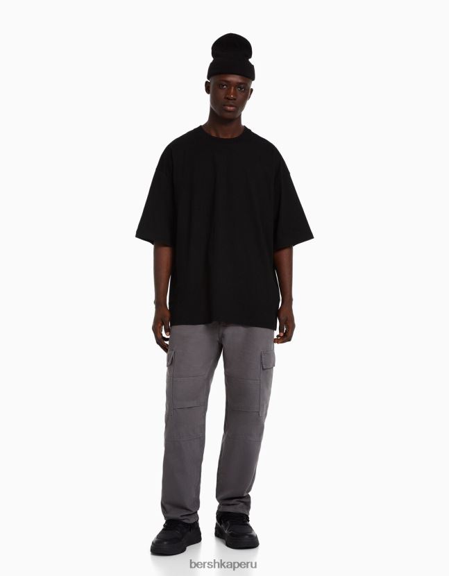 negro Bershka hombres camiseta oversize de manga corta 806J6B2665