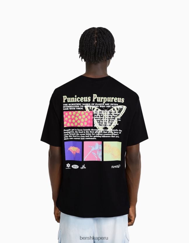 negro Bershka hombres camiseta oversize de manga corta con estampado bordado 806J6B2814