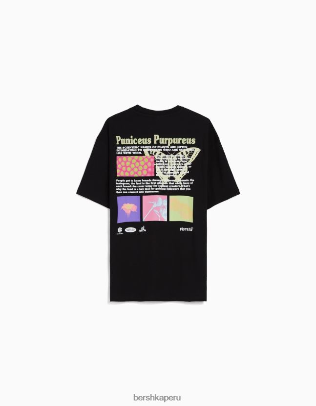 negro Bershka hombres camiseta oversize de manga corta con estampado bordado 806J6B2814