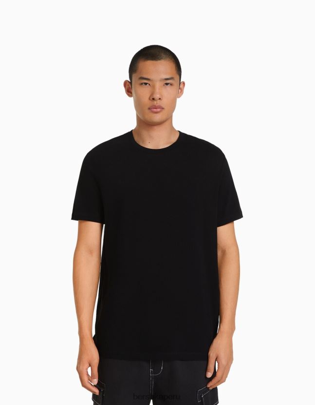 negro Bershka hombres camiseta regular fit de manga corta 806J6B2797