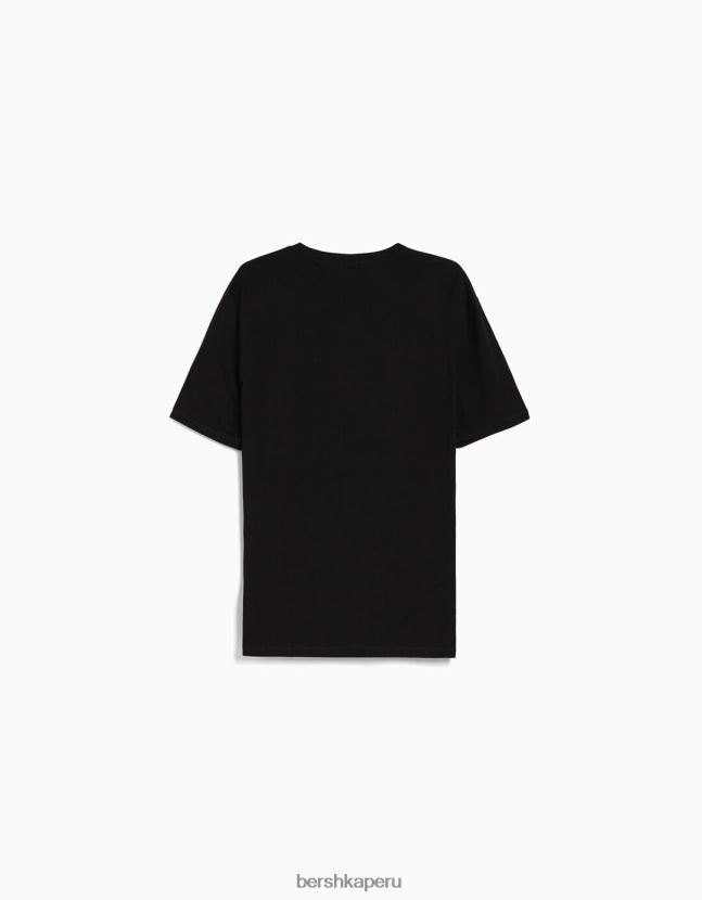 negro Bershka hombres camiseta regular fit de manga corta 806J6B2797