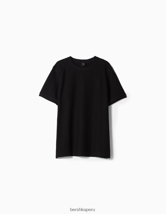 negro Bershka hombres camiseta texturizada de manga corta 806J6B2771