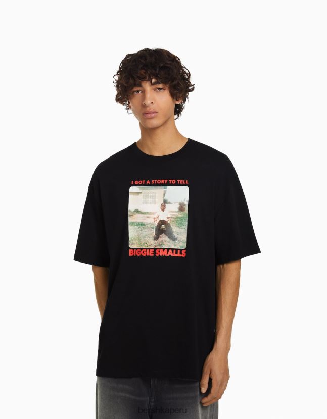 negro Bershka hombres el notorio gran playera de manga corta con estampado boxy fit 806J6B2813