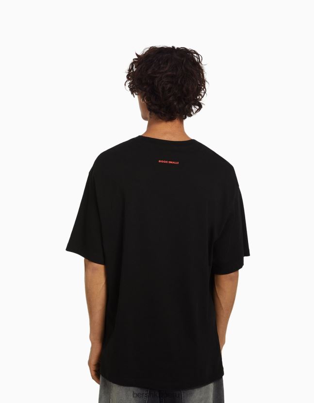 negro Bershka hombres el notorio gran playera de manga corta con estampado boxy fit 806J6B2813