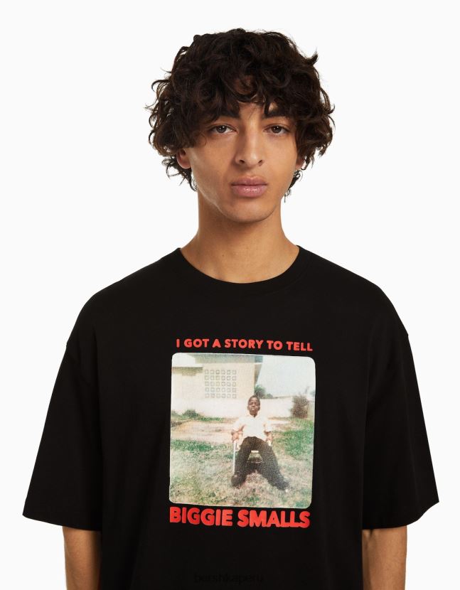 negro Bershka hombres el notorio gran playera de manga corta con estampado boxy fit 806J6B2813