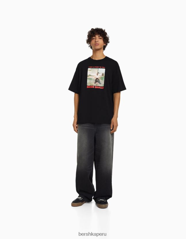 negro Bershka hombres el notorio gran playera de manga corta con estampado boxy fit 806J6B2813