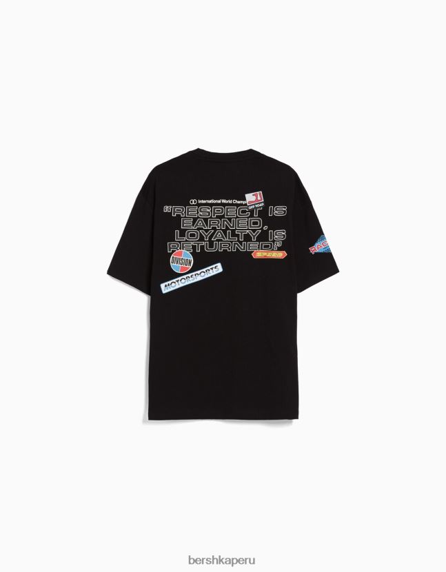 negro Bershka hombres playera de carreras de manga corta boxy fit 806J6B2658