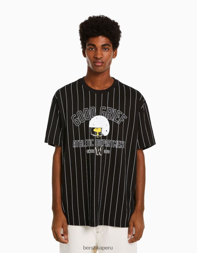 negro Bershka hombres playera de manga corta con diseño de Snoopy 806J6B2754