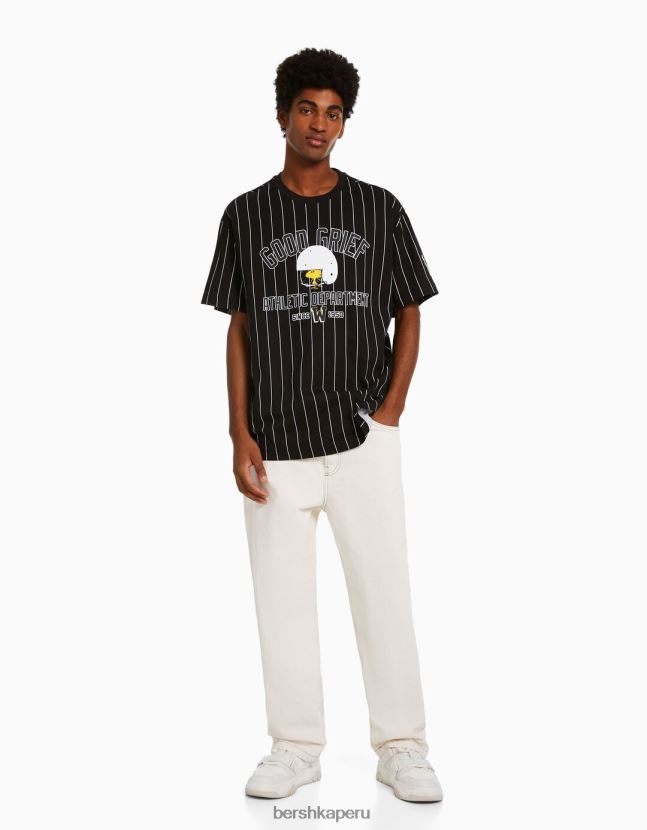negro Bershka hombres playera de manga corta con diseño de Snoopy 806J6B2754