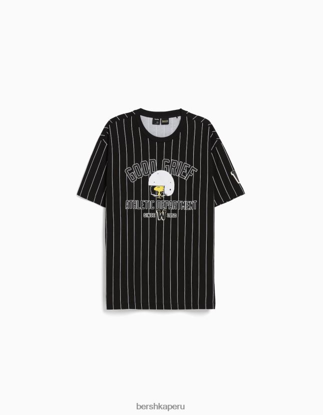 negro Bershka hombres playera de manga corta con diseño de Snoopy 806J6B2754