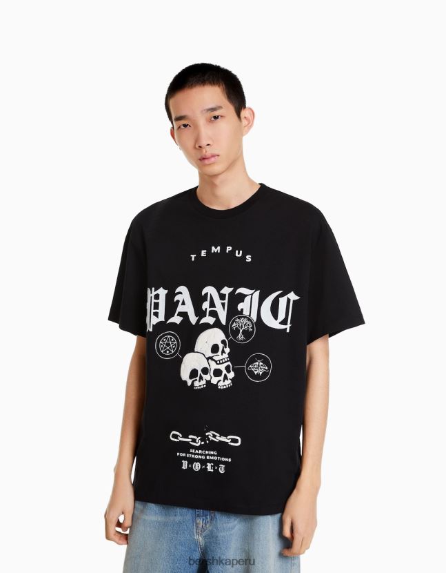 negro Bershka hombres playera de manga corta con estampado boxy fit 806J6B2618