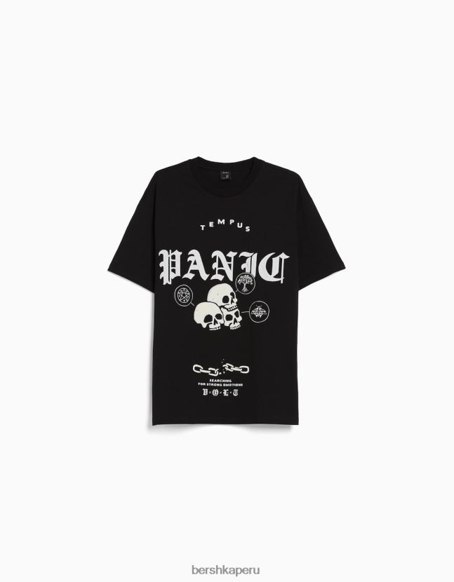 negro Bershka hombres playera de manga corta con estampado boxy fit 806J6B2618