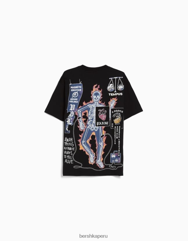 negro Bershka hombres playera de manga corta con estampado boxy fit 806J6B2618