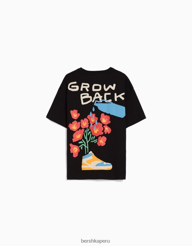 negro Bershka hombres playera de manga corta con estampado boxy fit 806J6B2636