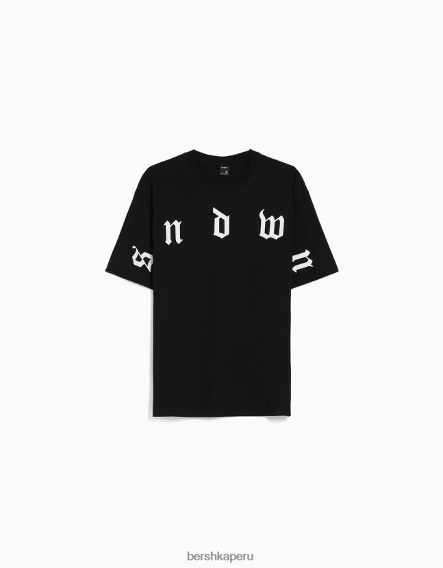 negro Bershka hombres playera de manga corta con estampado boxy fit 806J6B2641