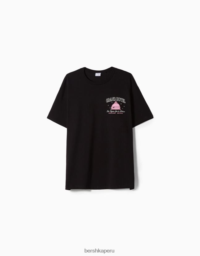 negro Bershka hombres playera de manga corta con estampado boxy fit 806J6B2851