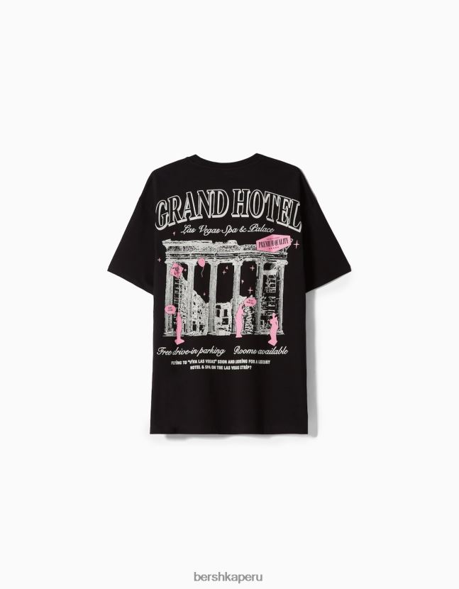 negro Bershka hombres playera de manga corta con estampado boxy fit 806J6B2851