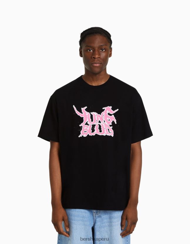 negro Bershka hombres playera de manga corta con estampado de yungblud de corte boxy 806J6B2791