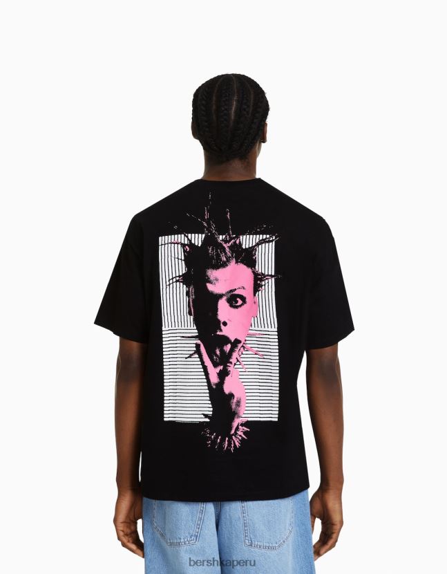 negro Bershka hombres playera de manga corta con estampado de yungblud de corte boxy 806J6B2791