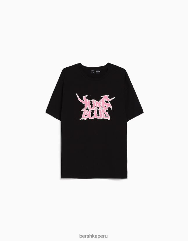 negro Bershka hombres playera de manga corta con estampado de yungblud de corte boxy 806J6B2791