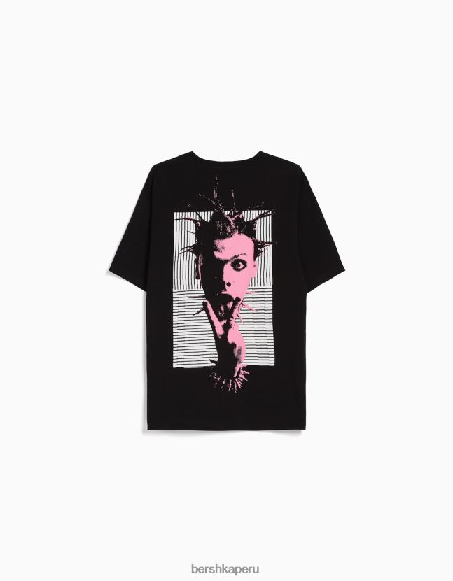 negro Bershka hombres playera de manga corta con estampado de yungblud de corte boxy 806J6B2791