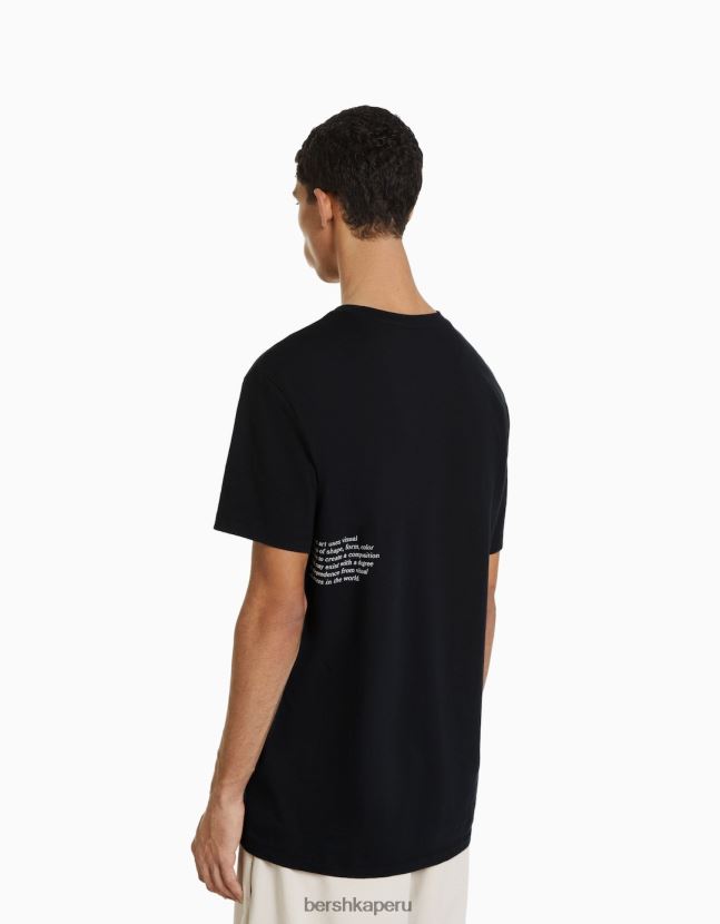negro Bershka hombres playera de manga corta con estampado floral 806J6B2762