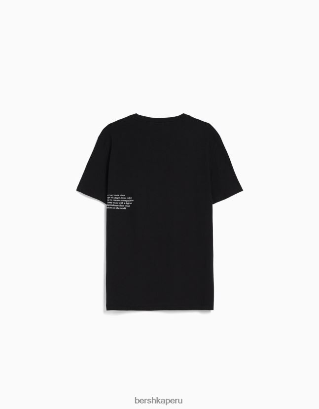 negro Bershka hombres playera de manga corta con estampado floral 806J6B2762