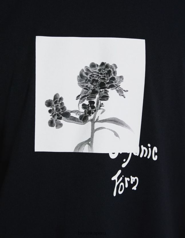 negro Bershka hombres playera de manga corta con estampado floral 806J6B2762